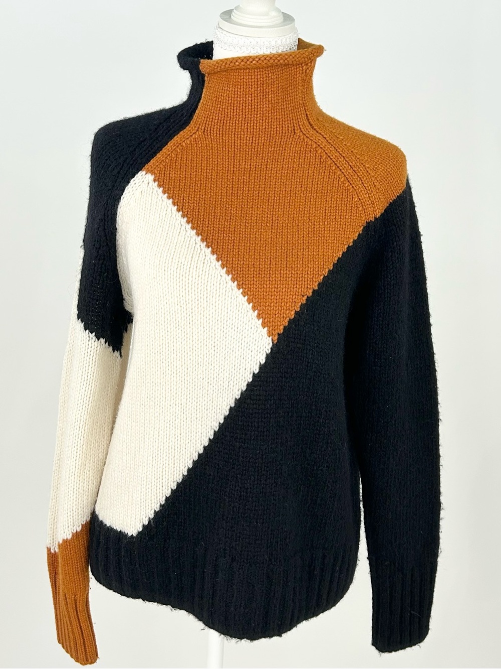 A.L.C. Claremont Colorblock Turtleneck Sweater S Merino Alpaca Modernist